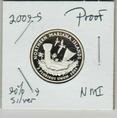 Northern Mariana Islands 2009 S Quarter Dollar SILVER Proof Sea Gulls Beach SEV+ - Image 1 of 3