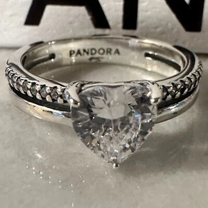 Authentic Pandora Clear CZ Double Band Heart Ring Valentine SZ 7(54) 193100C01 - Picture 1 of 11