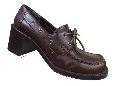 6M De Colección Años 90 Y2K Marrón Marro Tacón Grueso Plataforma Vegano Grunge Oxford Mocasines Zapatos Foto 1 de 4