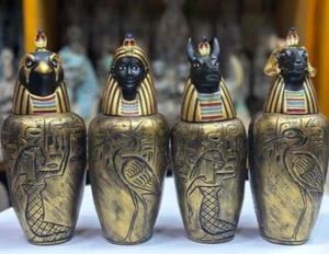 A RARE ANCIENT ANTIQUES OF PHARAONIC MASTERPIECE CANOPIC JARS SONS OF HORUS Bc - Picture 1 of 10