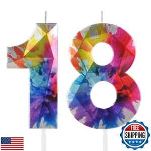 Hongplus Colorful Graffiti Number 18 Candle, 2 Pack, 18th Birthday Cake Toppe - Picture 1 of 5