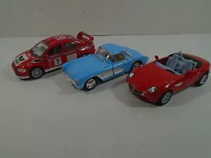 3 KINSMART--MITSUBISHI LANCER, 1957 CORVETTE, AND BMW Z8 CARS (LOOK) PULL BACK - Picture 1 of 5