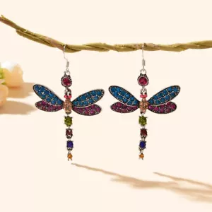 Luxury Jewellery Colorful Rhinestone Dragonfly Long Pendant Dangle Gift Earrings - Picture 1 of 5