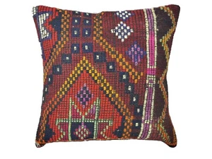 Kilim Cushion Case 16x16 Vintage Tribal Decorative Turkish Rug Pillow Cover E201 - Picture 1 of 5
