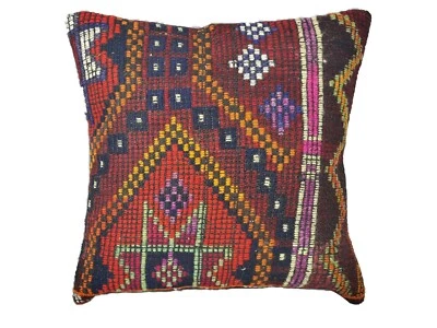 Kilim Cushion Case 16x16 Vintage Tribal Decorative Turkish Rug Pillow Cover E201 - Image 1 of 4
