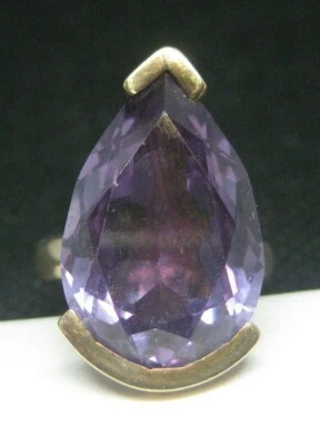 14K Yellow Gold Large Synthetic Alexandrite Ring Size 4.5    6.8g - Image 1 of 4