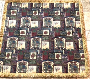 VTG Indian Tapestry Rug Fringed Wall Hanging Woven Throw Raised Quilted Elephant - Picture 1 of 7