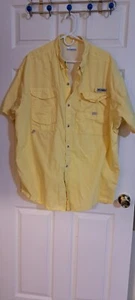 Columbia Mens PFG XXLT Yellow Regular Fit Vented Fishing Shirt Free Ship - Picture 1 of 8