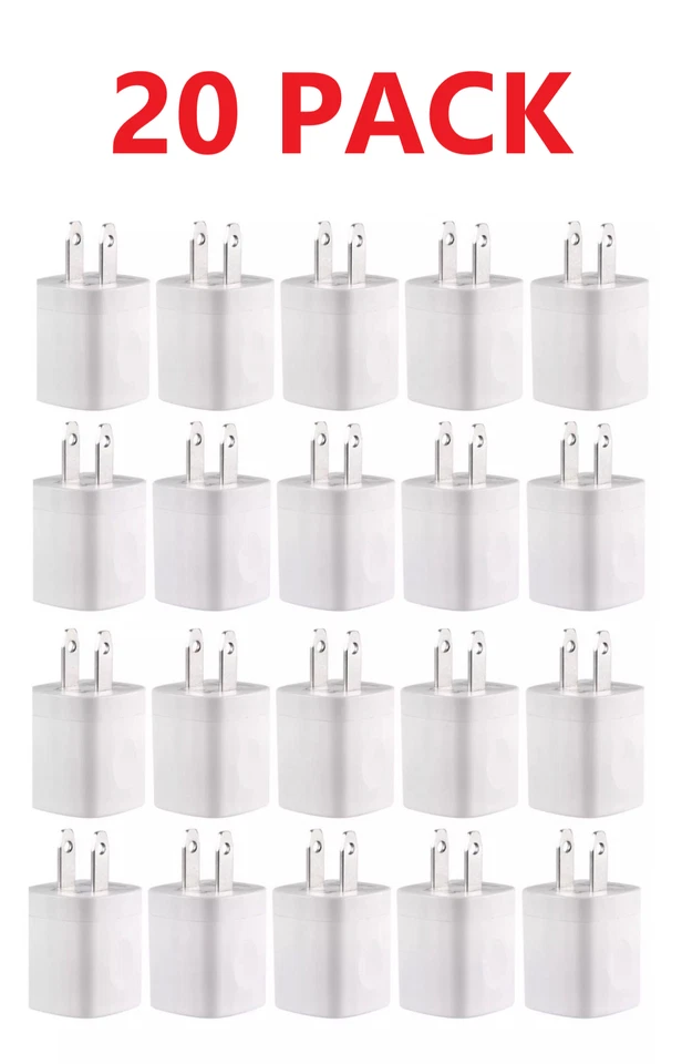 20x White 1A USB Power Adapter AC Home Wall Charger US Plug FOR iPhone 5S 6 7 8 - Image 1 of 2