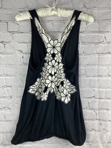 Boston Proper Womens Small Black White Floral Racer back Elastic Waist Tank EUC - Picture 1 of 8