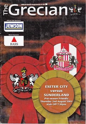 Exeter v Sunderland 2001 / 02 Pre-Season Friendly Programme - August 2nd  - Image 1 of 2