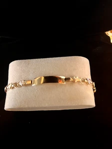 7" Two Tone 14k Heart ID Bracelet (4 mm) with Alternating Diamond Cut Hearts - Picture 1 of 5