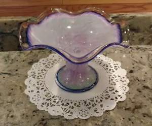 ART DECO BLAU & WEISS GLASSCHALE/KOMPOTT - Bild 1 von 12