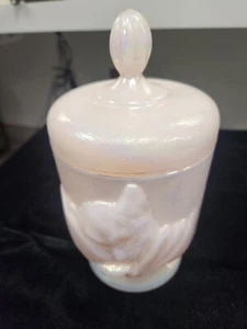 Vintage 1990 Fenton Rosalee rosa undurchsichtig Milchglas Chessie Katze bedeckt Bonbonglas - Bild 1 von 10