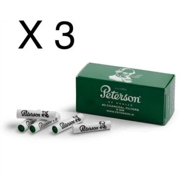 3 x Peterson of Dublin Charcoal Pipe Filters 9mm Pack of 40 x 3 = 120 filters