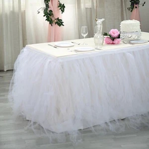 14 ft White Multi Layers TULLE TABLE SKIRT Wedding Party Catering Reception - Picture 1 of 8