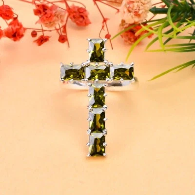 Peridot Gemstone Handmade Cross Shape Ring, 925 Sterling Silver Cross Ring. 1.10 - Image 1 of 4
