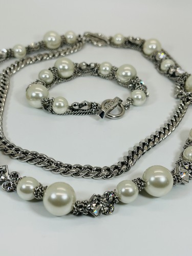 GIVENCHY Argento Tono Finta Perla Parigi • Collana & Bracciale Mezza Parure New York