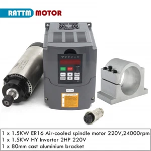 Kit CNC 1,5 KW husillo refrigerado por aire 220 V ER16 4 rodamientos + inversor de 1,5 kw hy + abrazadera de 80 mm - Imagen 1 de 13