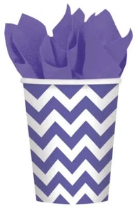 New Purple Chevron Paper Cups 266ml 8pk Fairy Princess High Tea Party Tableware - Picture 1 of 1
