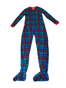 Lands' End Boy's Footie Pajamas Zip-Up Plaid Fleece Winter Holiday Size 12 - Picture 1 of 4