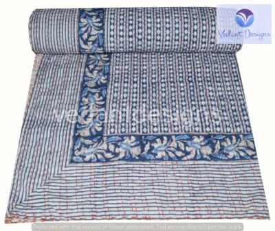 Handmade Polka dot Kantha Embroidery Double Blanket Throw Boho Hippie Bedspread - Image 1 of 4