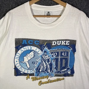 Vintage Duke University Shirt 2XL White 90s USA NCAA Basketball Flames College - Picture 1 of 8