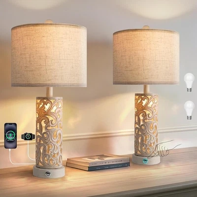 Bedside Lamps Set of 2 Touch Control Table Lamps with Dual Light Modes & Built - image 1 of 4