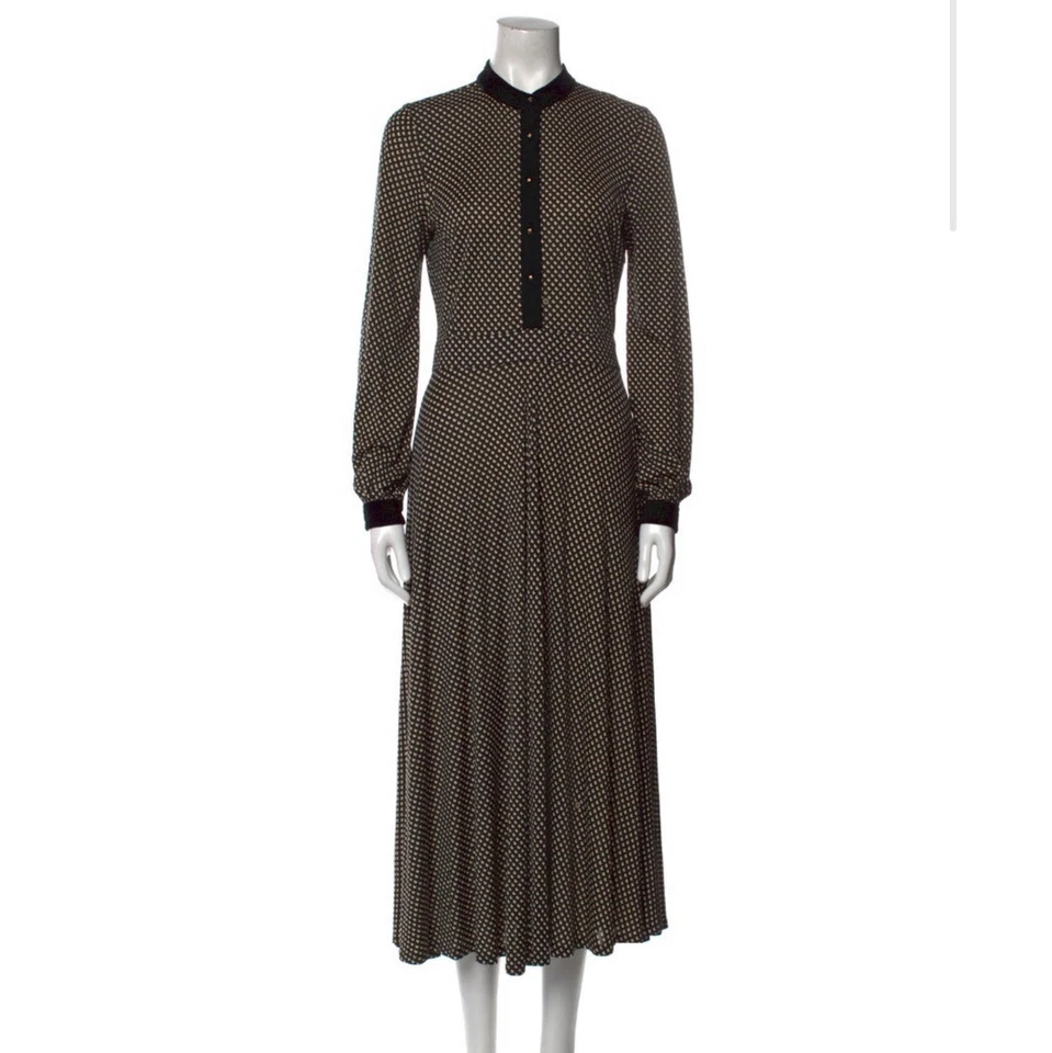 Tory Burch Anja Midi Dress A Line Velvet Silk Black Jazz Dot Classic Dressy S  - Image 1 of 3