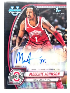 2024‑25 Bowman Chrome U Meechie Johnson Black Wave Auto #54 1st Bowman Autograph - Picture 1 of 5