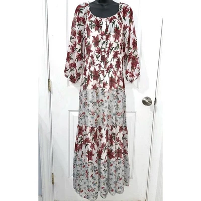 Anthropologie Fig And Flower Sheer Maxi Dress Lined tank dress underneath SZ L — 第 1/4 张图片