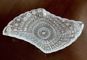 Bohemian Czech Queen Lace Lead Crystal Curved Dish 18” Large Centerpiece Bowl - Picture 1 of 9