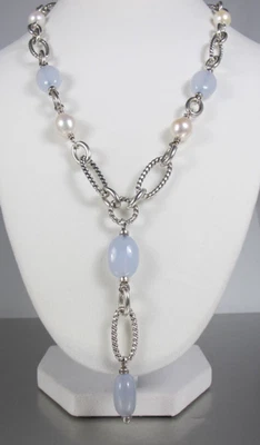 Colar aposentado David Yurman esterlina água doce barroca pérola azul calcedônia - Imagem 1 de 4
