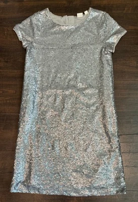 Girls Gap Silver Sequin Sparkle Party Formal Holiday Short Sleeve Dress XL 12 - Image 1 of 4