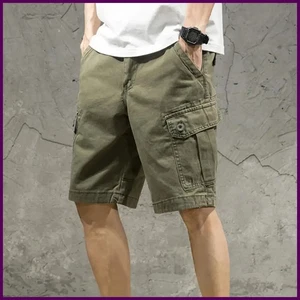 Mehrere Taschen Knopf Fliegen Sommer Shorts Mid Rise Einfarbig Gerade Cargo - Bild 1 von 24