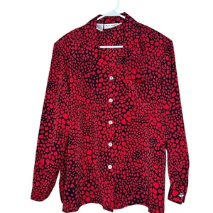 K.C. Blusa Top Studio NUEVA CON ETIQUETAS DE COLECCIÓN Roja Negra Estampado Animal Abotonada Talla Grande 18W - Imagen 1 de 7