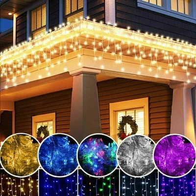 96-960 LED Hanging Icicle CurtainFairy String Lights Outdoor Xmas Wedding Decor - Image 1 of 4