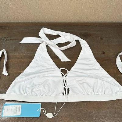Brand New Beach Bunny Cameron Halter Bikini Top White XL Swim Pool - Image 1 of 4