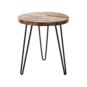Greenage Side Table Reclaimed Wood Small Round Hairpin Leg End Table Night Stand - Picture 1 of 18