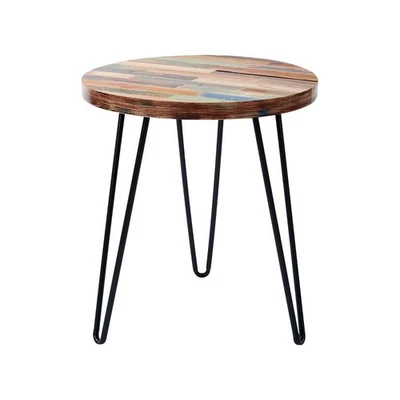 Greenage Side Table Reclaimed Wood Small Round Hairpin Leg End Table Night Stand - Image 1 of 4