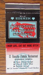 KENTUCKY FRIED CHICKEN MATCHBOOK COVER: LETHBRIDGE, ALBERTA EMPTY MATCHCOVER A18 - Picture 1 of 2