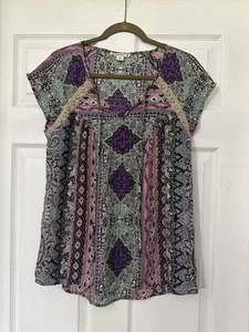 RuffHewn Paisley Rosa Lila Creme Mehrfarbig Boho Style Top Gr. PM - Bild 1 von 5
