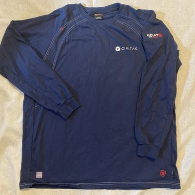 Camisa Ariat FR Para Hombres 2XL Azul Blanco Puntada Manga Larga Trabajo CAT2 Crew Logo Foto 1 de 4
