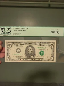 Trophy Grade Star Note, 1995 $5 Federal Reserve Note, Graded to 68PPQ by... - Picture 1 of 2
