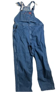 Dickies Overalls Mens 44x32 Medium Wash Durable Workwear Utility Pockets Denim - Picture 1 of 11