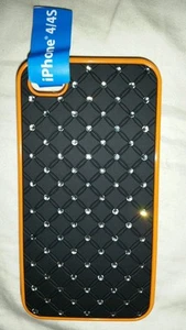 Custodia telefono iPhone 4/4S Tech & Go nera e arancione con bLiNg - Foto 1 di 3