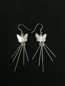 925 Sterling Silver Plated Butterfly Dangle Earrings E22 - Picture 1 of 2