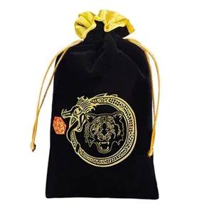 Nuevo 5 x 8 Bolso de Dados de Terciopelo Negro con Borde Amarillo y Cordón - Imagen 1 de 1