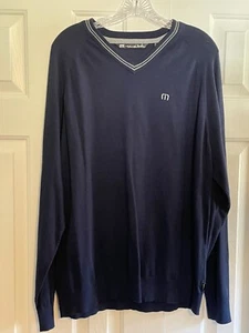 Neu Travis Mathew XL V-Neck Sweater Navy Blau Golf Extra Large TM Pullover - Bild 1 von 2
