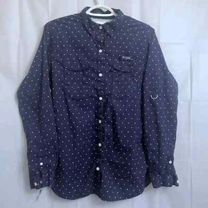 Columbia Super Bonehead Button Up Shirt Women's Medium M Blue / White Dots - Picture 1 of 4